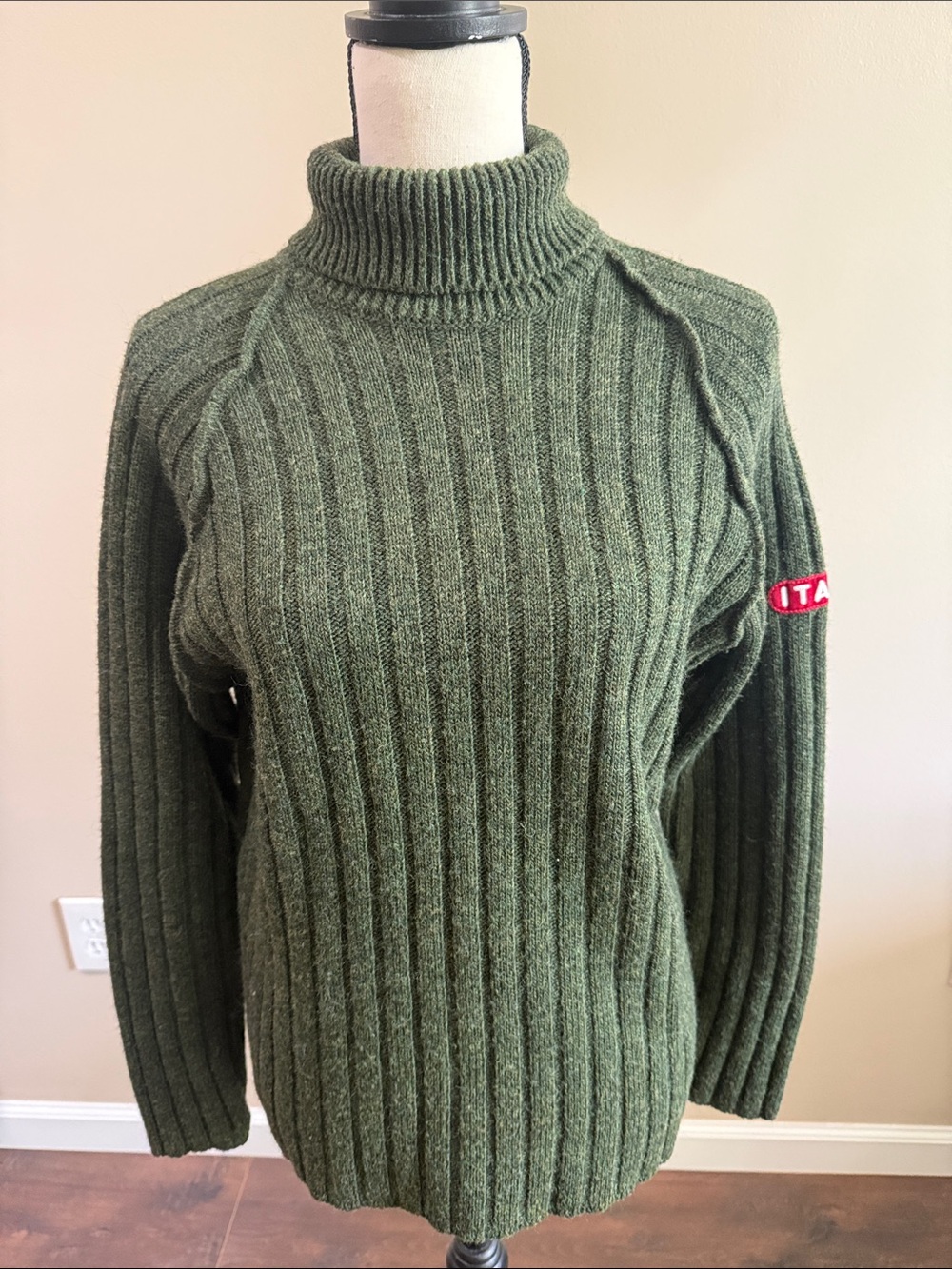 Wool Blend Ribbed Olive Turtleneck Sweater Size Small